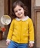 Babyhug Knit Full Sleeves Front Open Sweater with Lace & Floral Embroidery Design - Yellow