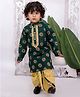 KID1 Cotton Woven Full Sleeves Floral Printed Kurta & Dhoti Set - Green