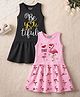 Trampoline Cotton Blend Pack Of 2 Sleeveless Flamingo & Beyoutiful Text Printed Dresses - Pink & Black
