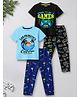 Trampoline Cotton Blend Knit Pack Of 2 Half Sleeves Beach Theme & Console Printed Tee & Pants Set - Blue & Black