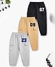 Trampoline Cotton Blend Knit Pack Of 3 87 & 23 Number Printed Cargo Style Joggers - Grey Beige & Black