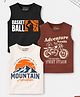 Trampoline Cotton Blend Knit Pack Of 3 Sleeveless Motorcycle & Basketball Text Printed Tees - Cream Brown & Black