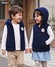 Babyhug Knit Sleeveless Fur Hoodie With Bear Patch - Navy Blue