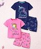 Trampoline Cotton Blend Knit Pack Of 2 Half Sleeves Unicorn & Ballerina Printed Tee & Shorts Set - Pink & Blue