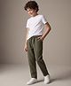 Pine Kids Cotton Elastane Woven Full Length Solid Trouser - Olive Green