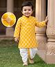 EARTHY TOUCH Cotton Woven Full Sleeves Kurta Dhoti Set with Floral Embroidery - Yellow