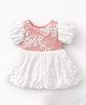 Spool Junior Cotton Woven Puffed Sleeves Floral Embroidered Textured Frock White 3-6 Months