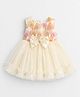 Spool Junior Net Woven Sleeveless Stone Embellished Bow Applique Detailed & Floral Embroidered Dress - Cream