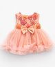 Spool Junior Net Woven Sleeveless Stone Embellished Bow Applique Detailed & Floral Embroidered Dress - Peach