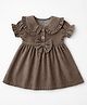 Spool Junior Cotton Woven Half Sleeves Bow Applique Detailed Dress - Brown