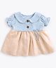 Spool Junior Denim Woven Half Puffed Sleeves Colour Blocked Peter Pan Collar Dress - Copper