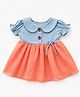 Spool Junior Denim Woven Half Puffed Sleeves Colour Blocked Peter Pan Collar Dress - Orange