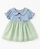 Spool Junior Denim Woven Half Puffed Sleeves Colour Blocked Peter Pan Collar Dress - Pista
