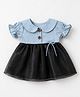Spool Junior Denim Woven Half Puffed Sleeves Colour Blocked Peter Pan Collar Dress - Black