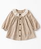 Spool Junior Cotton Woven Full Sleeves Textured & Lace Embellished Dress - Khaki