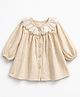 Spool Junior Cotton Woven Full Sleeves Textured & Lace Embellished Dress - Cream