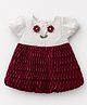 Spool Junior Cotton Woven Half Puffed Sleeves Lace & Pearl Embellished Floral Applique Detailed Dress - Wine