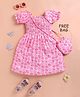 blushh berry Half Sleeve Strawberry Printed Fit And Flared Dress With Bag - Pink