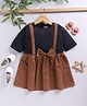 blushh berry Cotton Woven Half Sleeves Bow Applique Detailed Pinafore Dress - Black