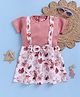 blushh berry Cotton Woven Half Sleeves Bow Applique Detailed Animals Printed Pinafore Dress - Pink