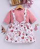 blushh berry Cotton Woven Dress Half Sleeves Bow Applique Detailed Animals Printed Pinafore Dress - Pink