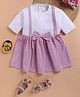 blushh berry Cotton Woven Half Sleeves Bow Applique Detailed Pinafore Dress - Pink
