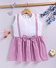 blushh berry Cotton Woven Sleeveless Bow Applique Suspender Detailed Dress - Pink