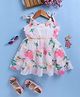 blushh berry Cotton Woven Sleeveless Floral Printed Dress - White
