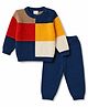 Babyhug Knit Full Sleeves Sweater Set With Block Design - Navy Blue