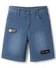 Pine Kids Denim Woven Knee Length Solid Shorts With Patch Detailing - Light Blue