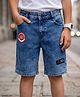 Pine Kids Denim Woven Knee Length Shorts with Badge Detailing - Blue