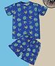 RAINE AND JAINE Cotton Knit Half Sleeves Dinosaur Printed Coordinating Tee & Shorts Night Suit - Blue