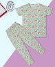 RAINE AND JAINE Cotton Knit Half Sleeves Tulips & Strawberry Printed Coordinating Tee & Pajama Night Suit - Green