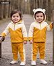 Babyhug Full Sleeves Hooded Sweat Jacket & Lounge Pant Set with Cut & Sew & Colour Block Design - Mustard & Cream