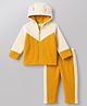 Babyhug Full Sleeves Hooded Sweat Jacket & Lounge Pant Set with Cut & Sew & Colour Block Design - Mustard & Cream