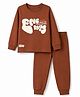 Primo Gino 100% Cotton Knit Full Sleeves T-Shirts & Pyjama Night Suit With Text Print - Brown