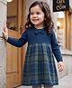 Babyhug Knit Full Sleeves Checkered Frock with Bow Applique - Navy