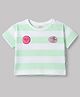 Ollypop Cotton Knit Half Sleeves Striped T-Shirt With Hearts Embroidered & Cherry Printed Oversized T-Shirt - Light Green