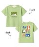 Ollypop Cotton Knit Half Sleeves Oversized Drop Shoulder T-Shirt with Beach Theme Print - Olive