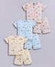 Little Ninja Cotton Knit Pack Of 3 Half Sleeves Animals & Flight Theme Printed Coordinating Tees & Shorts Night Suit - Multi Colour