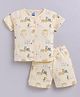 Little Ninja Cotton Knit Half Sleeves Animals Printed Coordinating Tee & Shorts Night Suit - Cream