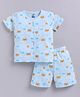 Little Ninja Cotton Knit Half Sleeves Fox Printed Coordinating Tee & Shorts Night Suit - Blue