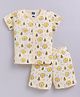 Little Ninja Cotton Knit Half Sleeves Animal Printed Coordinating Tee & Shorts Night Suit - Cream