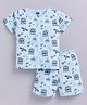Little Ninja Cotton Knit Half Sleeves Space Theme Printed Coordinating Tee & Shorts Night Suit - Blue