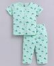 Little Ninja Cotton Knit Half Sleeves Tortoises Printed Coordinating Tee & Pajama Night Suit - Green