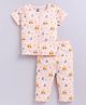 Little Ninja Cotton Knit Half Sleeves Cars Printed Coordinating Tee & Pajama Night Suit - Peach