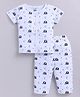 Little Ninja Cotton Knit Half Sleeves Elephants Printed Coordinating Tee & Pajama Night Suit - White