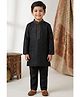 Lagorii Linen Woven Full Sleeves Mirror Work Placket Detailed Kurta & Pyjama Set - Black