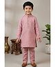 Lagorii Linen Woven Full Sleeves Mirror Work Placket Detailed Kurta & Pyjama Set - Pink