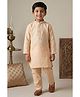 Lagorii Linen Woven Full Sleeves Mirror Work Placket Detailed Kurta & Pyjama Set - Peach